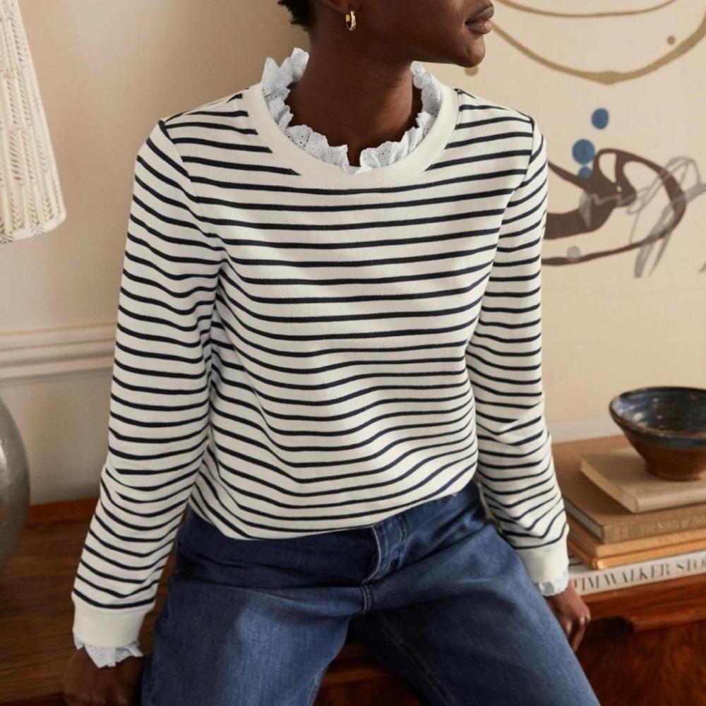 Boden Sz M Eyelet Lace Trim Pullover EUC